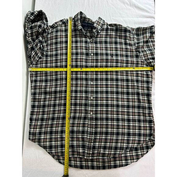 Ralph Lauren Black Long Sleeve Flannel Shirt Black White Plaid Mens Large - Picture 8 of 13